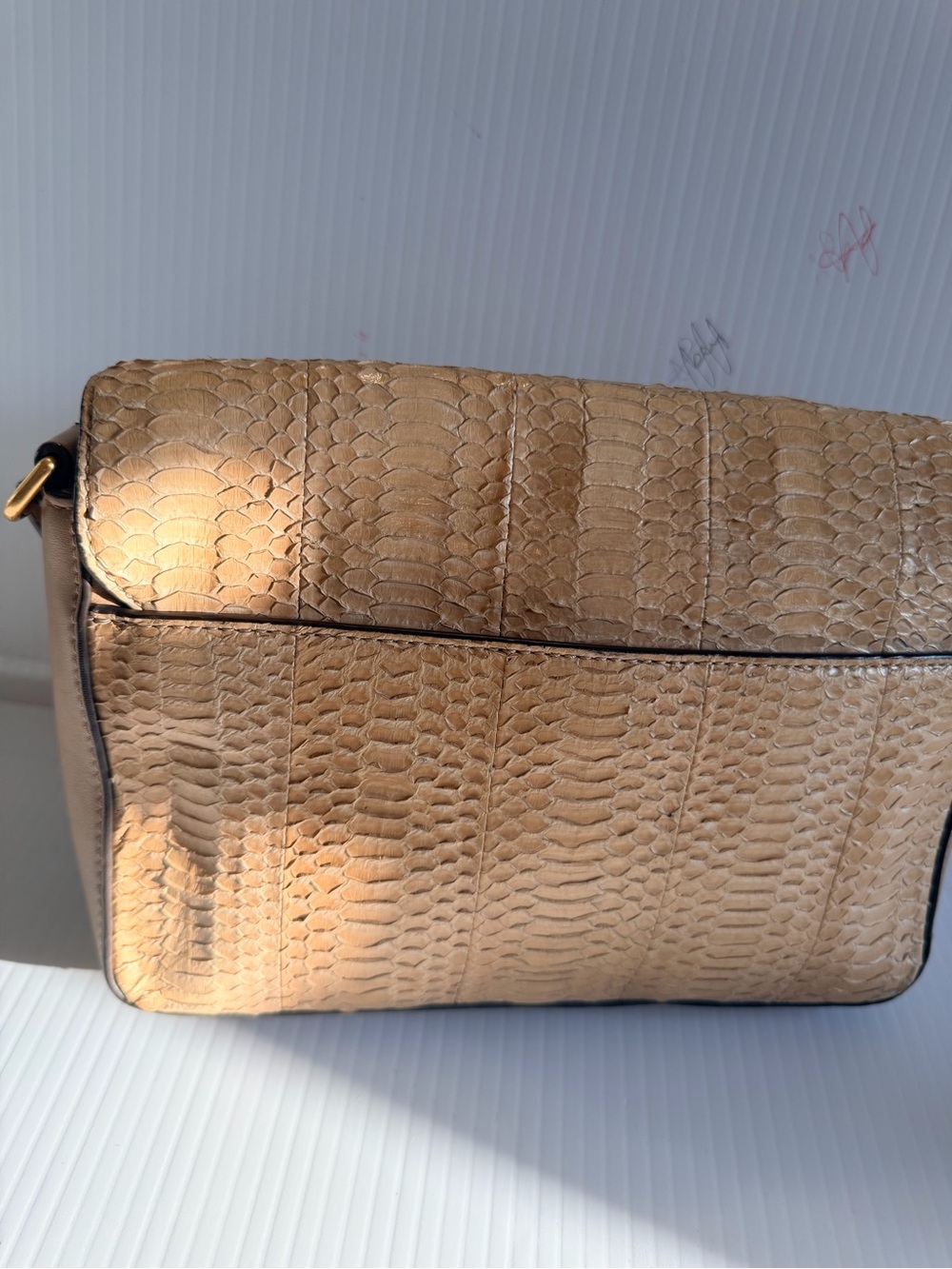 Tory Burch Tan Python-Embossed Shoulder Bag with Dark green Chain Strap - Picture 6 of 16